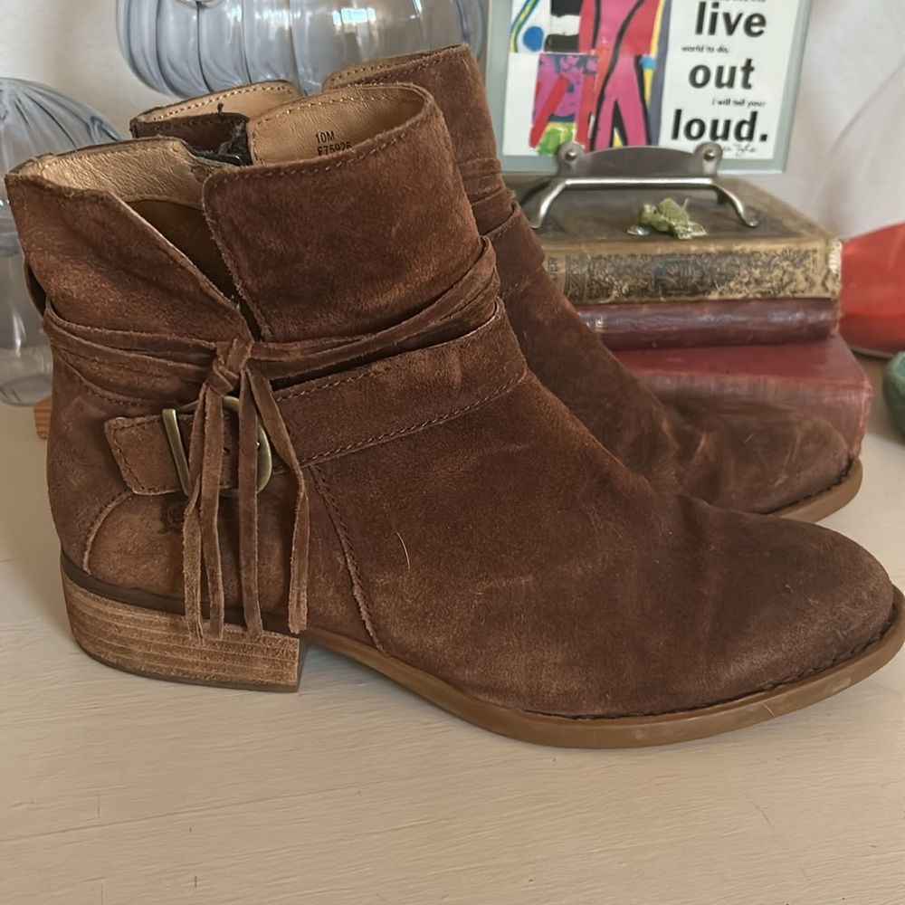 Born Brown Tassel Leather Booties.